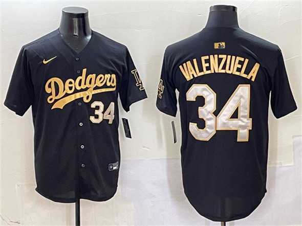 Mens Los Angeles Dodgers #34 Fernando Valenzuela Black Gold Limited Stitched Jersey